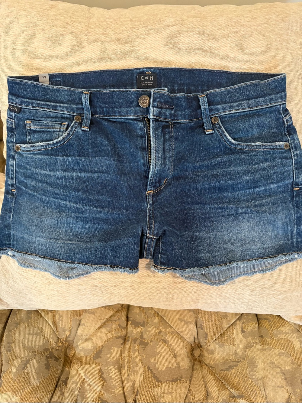 Citizens Of Humanity Blue Denim Frayed Hem Cutoff Shorts